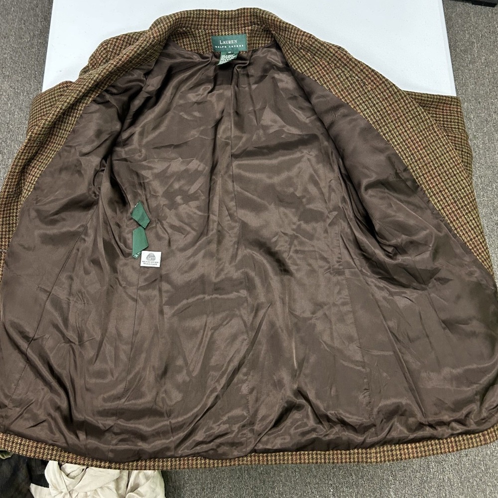 Lauren Ralph Lauren Blazer Womens 10 Brown Wool Houndstooth Suede Elbow Patches - Picture 3 of 7